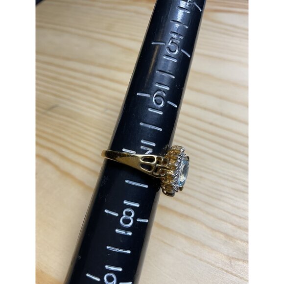 Gold Tone Aquamarine Diamond Marquis Ring - Picture 4 of 4